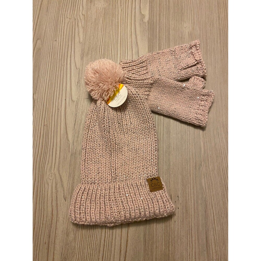 C & C California Knit 2-Piece Beanie Fingerless Glove Set